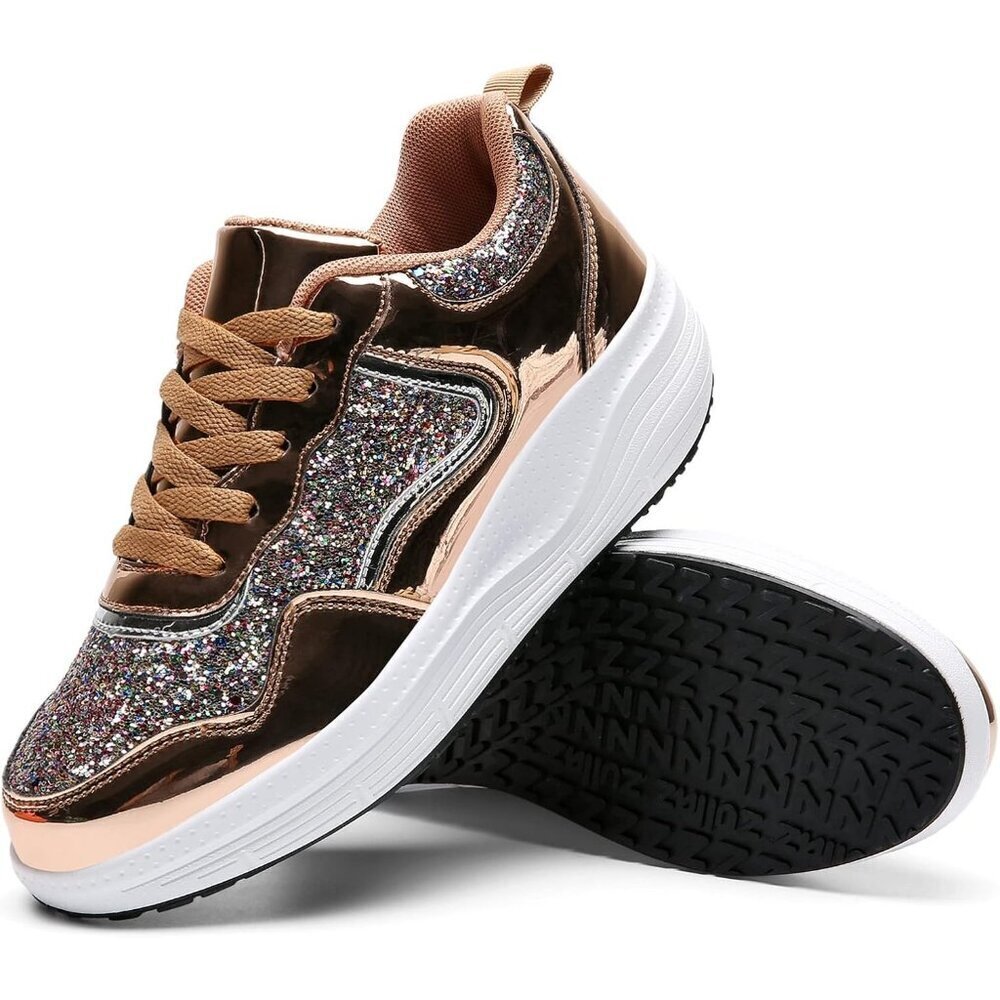 🆕Women Gold Glitter Sparkly Sequin Lightweight Non Slip Casual Comfort Sneakers - Picture 6 of 7